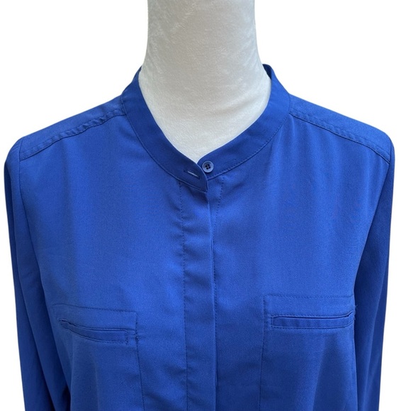 Paraphrase Women’s Large Blue Polyester Top Shirt Loose Fit Button Faux Pocket - Picture 6 of 8